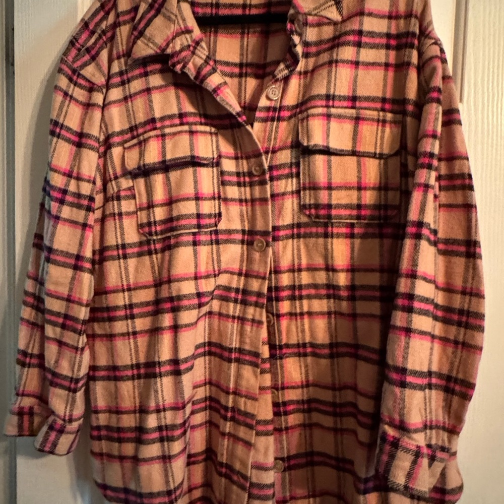 Lane Bryant Pink and Black Plaid Shacket